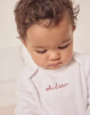 Organic Cotton Velour Oh Deer Embroidered Pyjamas (0–24mths)