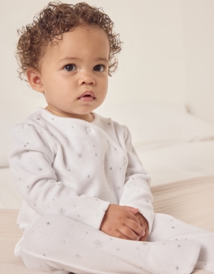 Organic Cotton Velour Snowflake Wrap Sleepsuit (0–24mths)