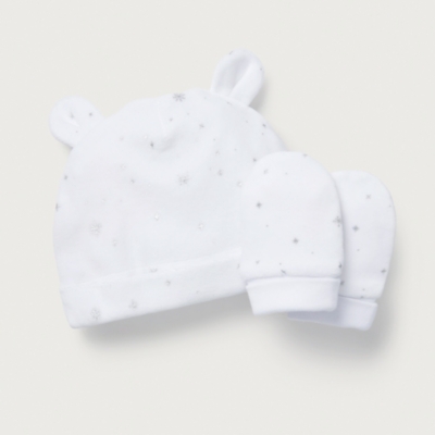 Organic Cotton Velour Snowflakes Hat & Mittens Set (0–12mths)