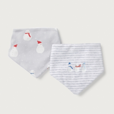 Organic Cotton Velour Snowman Bandana Bibs – Set of 2