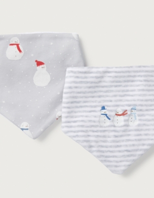 Organic Cotton Velour Snowman Bandana Bibs – Set of 2