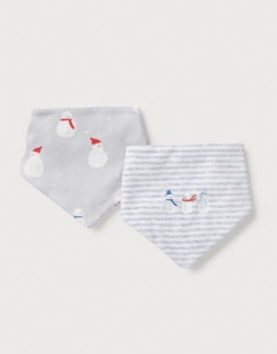 Organic Cotton Velour Snowman Bandana Bibs – Set of 2