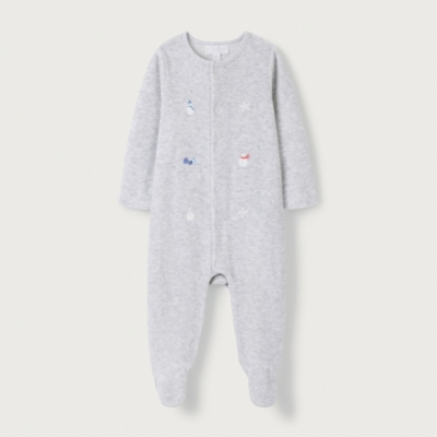 Organic Cotton Velour Snowman Embroidered Sleepsuit (0–24mths)