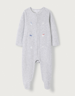 Organic Cotton Velour Snowman Embroidered Sleepsuit (0–24mths)