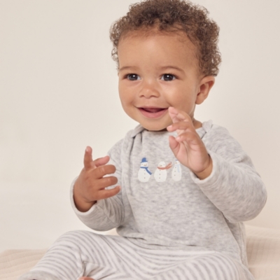 Organic Cotton Velour Snowman Pyjamas (0–24mths)