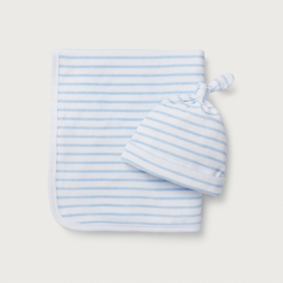 Organic Cotton Velour Stripe Blanket & Hat Set (0–12mths)