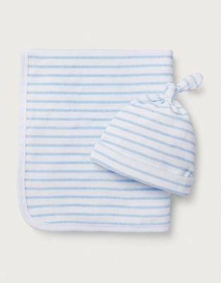 Organic Cotton Velour Stripe Blanket & Hat Set (0–12mths)