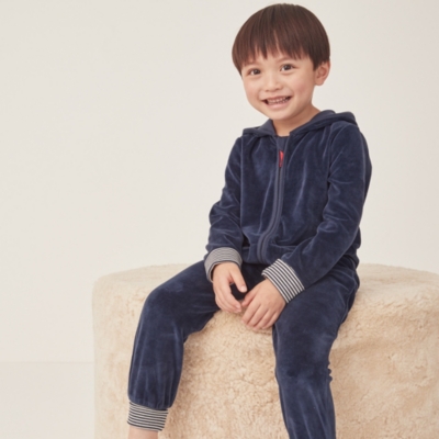 Organic Cotton Velour Stripe Cuff Hooded Onesie (1–12yrs)