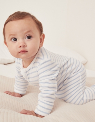 Organic Cotton Velour Stripe Zip Sleepsuit (0–24mths)