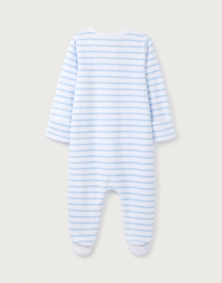 Organic Cotton Velour Stripe Zip Sleepsuit (0–24mths)