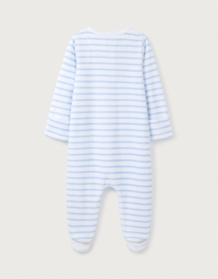 Organic Cotton Velour Stripe Zip Sleepsuit (0–24mths)