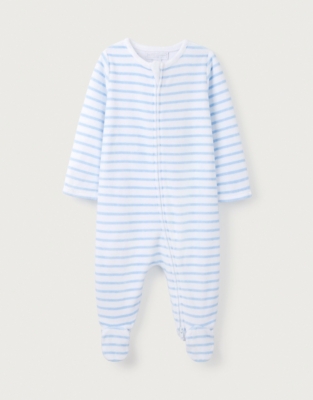 Organic Cotton Velour Stripe Zip Sleepsuit (0–24mths)