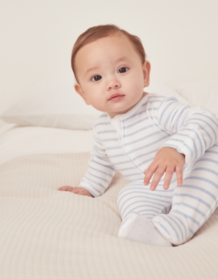 Organic Cotton Velour Stripe Zip Sleepsuit (0–24mths)