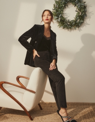 Black velvet hotsell slim leg trousers