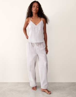 Organic Cotton Voile Embroidered Scalloped Pyjama Set