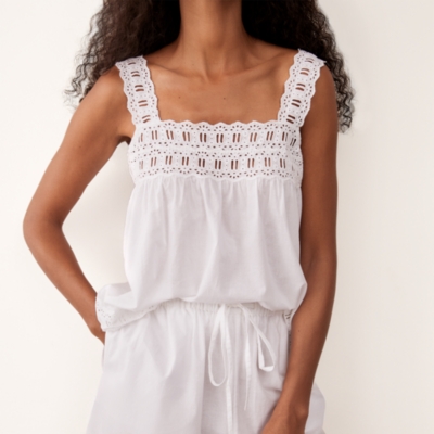Organic Cotton Voile Embroidered Strap Detail Pyjama Set