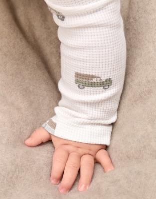 Organic Cotton Waffle Tractor Zip Through Sleepsuit (0–24mths)