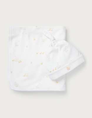 Organic Cotton Walking Ducklings Reversible Blanket & Hat Set (0–12mths)