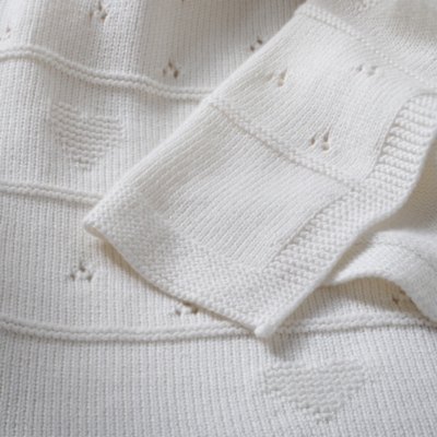 Organic Cotton White Pointelle Heart Baby Blanket