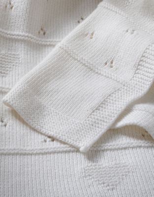 Organic Cotton White Pointelle Heart Baby Blanket