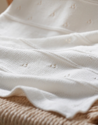 Organic Cotton White Pointelle Heart Baby Blanket