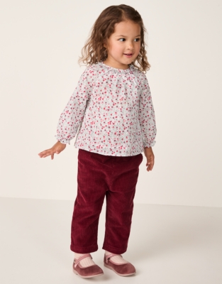 Organic Cotton Winter Berry Blouse & Cord Trousers Set (0–4yrs)