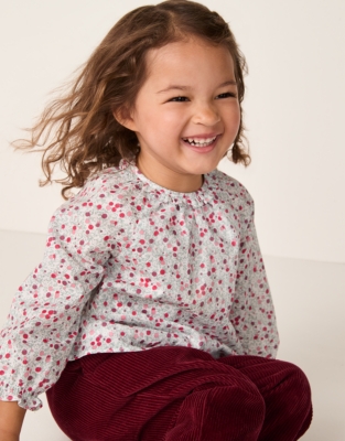 Organic Cotton Winter Berry Blouse & Cord Trousers Set (0–4yrs)