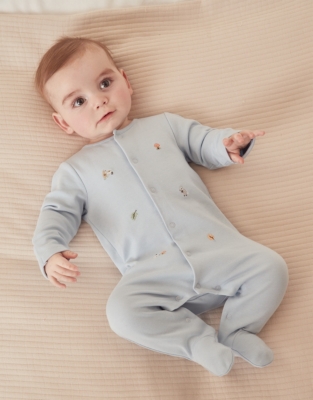 Organic Cotton Woodland Embroidered Sleepsuit (0–24mths)