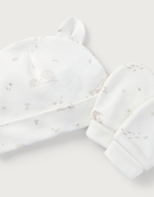 Organic Cotton Woodland Scene Hat & Mittens Set (0–12mths)