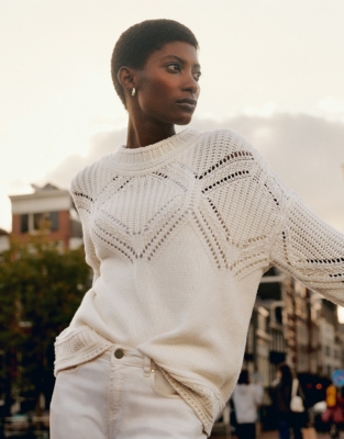 Organic Cotton Wool Pointelle Detail Sweater Sweaters & Cardigans