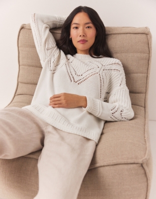 Keep Cozy Ivory Pointelle Knit Oversized Sweater
