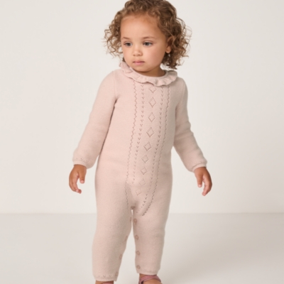 Organic Cotton Wool Pointelle Knitted Romper (0–24mths)