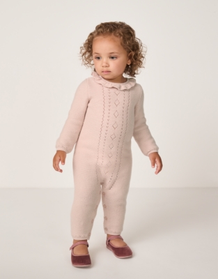 Organic Cotton Wool Pointelle Knitted Romper (0–24mths)