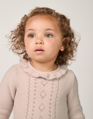 Organic Cotton Wool Pointelle Knitted Romper (0–24mths)