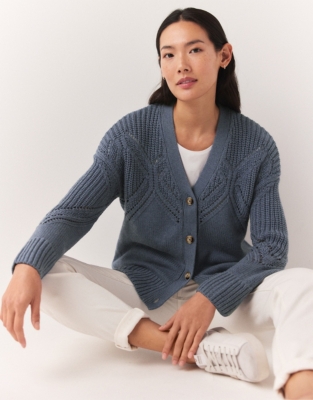 Organic Cotton Wool Pointelle Stitch Cardigan | Sweaters & Cardigans ...