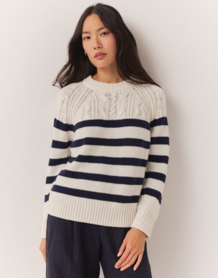 Organic Cotton Wool Striped Cable Jumper | Jumpers & Cardigans | The ...