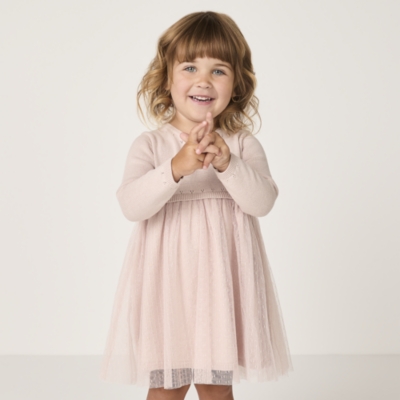 Organic Cotton Wrap Pointelle Knit & Tulle Dress (0–4yrs)