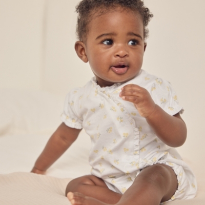 Organic Cotton Yellow Ditsy Floral Frill Wrap Shortie (0–24mths)
