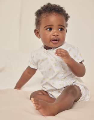 Organic Cotton Yellow Ditsy Floral Frill Wrap Shortie (0–24mths)