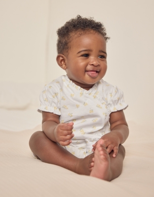 Organic Cotton Yellow Ditsy Floral Frill Wrap Shortie (0–24mths)