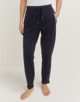 Organic Cotton Zip Detail Slim Jersey Joggers - Navy