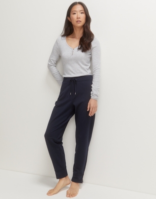 Organic Cotton Zip Detail Slim Jersey Joggers - Navy