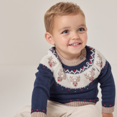 Organic Cotton and Wool Jingles Reindeer Fair Isle Jumper (0–18mths)