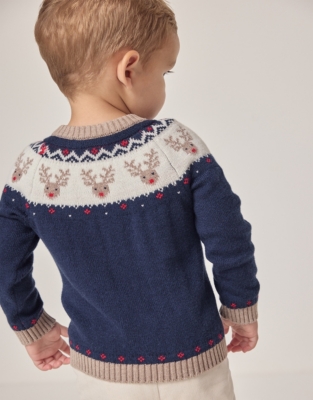 Organic Cotton and Wool Jingles Reindeer Fair Isle Jumper (0–18mths)