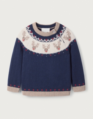 Organic Cotton and Wool Jingles Reindeer Fair Isle Jumper (0–18mths)