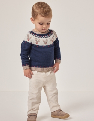 Organic Cotton and Wool Jingles Reindeer Fair Isle Jumper (0–18mths)