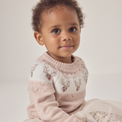 Organic Cotton and Wool Jingles Reindeer Fair Isle Jumper (0–18mths)