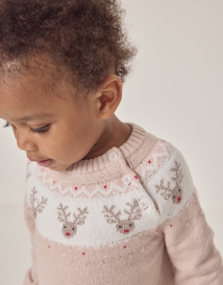 Organic Cotton and Wool Jingles Reindeer Fair Isle Jumper (0–18mths)