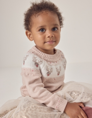 Organic Cotton and Wool Jingles Reindeer Fair Isle Jumper (0–18mths)