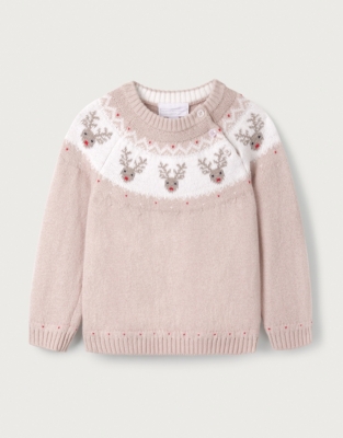 Organic Cotton and Wool Jingles Reindeer Fair Isle Jumper (0–18mths)